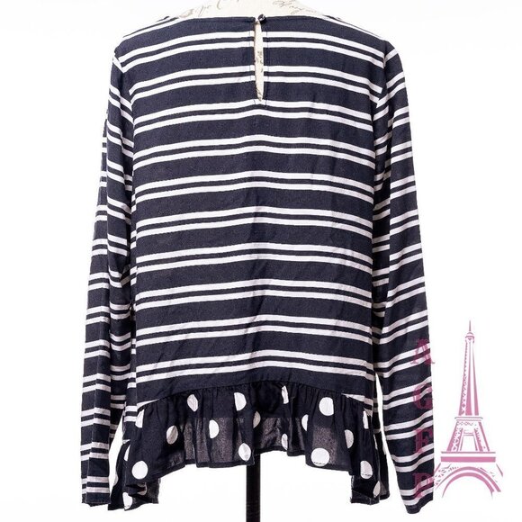 Crown Ivy striped Navy blouse top size 0X ruffle polka dot preppy  💖2/$30 - Picture 6 of 14